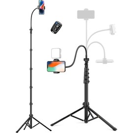 Phone Tripod, 86" Tall Tripod for  with Flexible Gooseneck & Remote, Portable Cellphone Tripod Stand, Aluminum Travel Tripod for Selfies, Video Recording, Compatible with  Android - Color: Black, Size: 86 inch