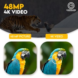 CAMOGLIDE Trail Camera - 48MP HD Game Cameras with Low Glow Night Vision, 120°Wide Lens, IP65 Waterproof with Blazing-Fast 0.2s Trigger Motion. Hunting Camera for Monitoring, Hunting, and Survillence