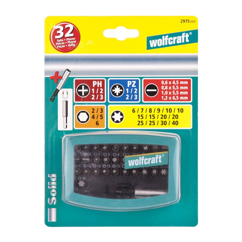 wolfcraft Bit Box, Flat-Slotted/Crosshead (PH/PZ) / TORX® (T) / Hexagonal,