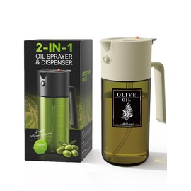 2-IN-1 500ml/17oz Oil Sprayer for Cooking w/Stickers – Glass Olive Oil Dispenser Bottle for Kitchen, Continuous Spray with Portion Control – Perfect for Air Fryer, Salad, BBQ, Healthy Cooking-White