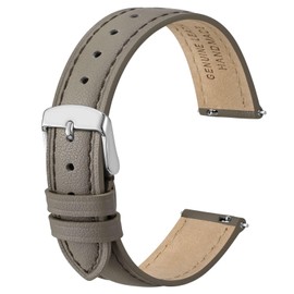 Anbeer 14mm Flat Thin Elegant Genuine Leather Watch Strap,Quick Release Replacement Watch Band,Warm Gray with Silver Buckle