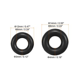 sourcing map Nitrile Rubber O-Rings 12mm 14mm OD 6mm ID 3mm 4mm Thick Seal Gasket, Black 30in1 Set