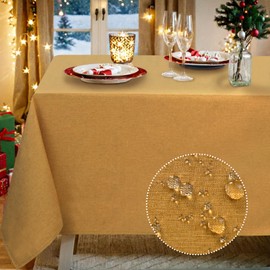 JUCFHY Rectangle Table Cloth,Linen Tablecloth Heavy Duty Fabric,Stain-Proof,Water Resistant Washable Table Cloths,Decorative Oblong Table Cover for Kitchen and Holiday(60x84 Inch,Gold)