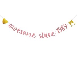 Ycinas Awesome Since 1989 Banner, Pre-Strung,Rose Gold Glitter Paper Garlands for Boy's Man's 35th Birthday Party Decorations Supplies, No Assembly Required,Rose Gold,SUNbetterland