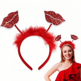 HIFANMM Valentines Day Headbands Red Lip Hair Bands for Women Girls Kids, Glitter Lips Hair Accessories, Wedding Birthday Party Supplies Hair Hoop 1 Pcs