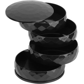 4-Layer Round Travel Jewelry Storage Box with Lid,4-Layer Round Travel Jewelry Organizer with Lid,4-Layer Round Travel Jewelry Box with Lid,4-Layer Round Rotatable Jewelry Storage Box with Lid,Black