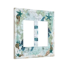 Ihsourgnitnem Decorative Outlet Covers Nautical Green Sea Turtles Beach Blue Ocean 2 Gang Double Gfci Rocker Electrical Wall Panels Light Switch Cover Plate For Bathroom Kids Room Decor