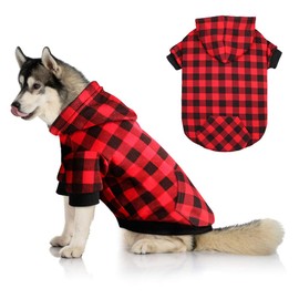 Red Plaid Dog Hoodie Sweater for Large Dogs Pet Clothes with Hat and Pocket（L）