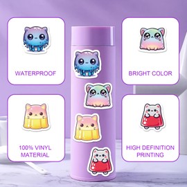 Vinyl Stickers 50 Pcs for Water Bottles, Cute Jelly Cat Graffiti Stickers, Waterproof Vinyl Starry Sky Cat Stickers, Cartoon Animals Sticker, Kawaii Stickers for Laptop, Skateboard