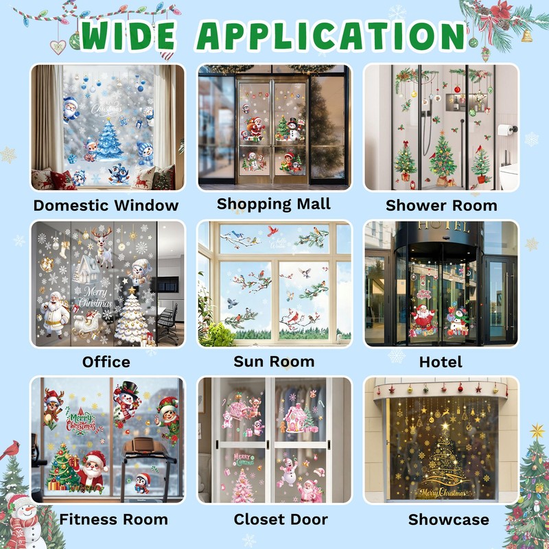 Joeyan Christmas Tree Window Clings Decoration, 9 Sheets Double-Sided Décor