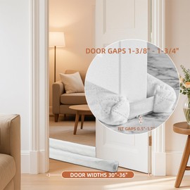 New Velvet Door Draft Stoppers for Bottom of Door,Bottom Door Gap Filler & Seal,Fits 30-36”Under Doors, Easy Install to Block Noise, Sound, Hot Air, Light, Wind (White, Upgrade Thick Version)