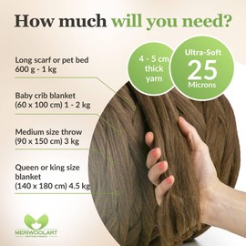 MeriWoolArt® 100% XXL Merino Wool Yarn, 4 - 5 cm Thick Wool Yarn, Felting Wool Dry Felting, Wet Felting, DIY Wool Yarn Blanket, Baby Wool, Arm Knitting Blanket Yarn, Brown-Yellow, 100 g