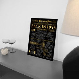 Stuff4 Gold 70th Birthday Poster Unframed - Golden Born In 1955 Newspaper - Happy 70 Birthday for Men Women Retro Vintage Gifts Back In 1955, 8x10 Inch Bday Party Decor Decoration