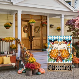 AVOIN colorlife Germany Oktoberfest Garden Flag 12x18 Inch Double Sided Outside, Bavarian Checkered Beer Festivals Yard Outdoor Decoration
