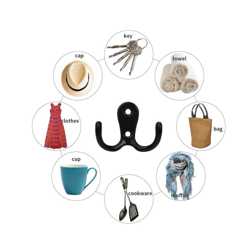 BIPEE 20Pack Coat Hooks, Heavy Duty Double Prong Coat Hooks