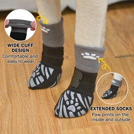 SCENEREAL Dog Socks to Prevent Licking Paws for Hot/Cold Pavement, Dog Boots & Paw Protectors for Small Medium Large Dogs, Senior Dog Grippy Socks Booties for Hardwood Floors Winter Outdoor, Black M
