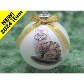 C032 Hand-made Christmas Ornament cat kitten - Long haired brown tabby cat (gold