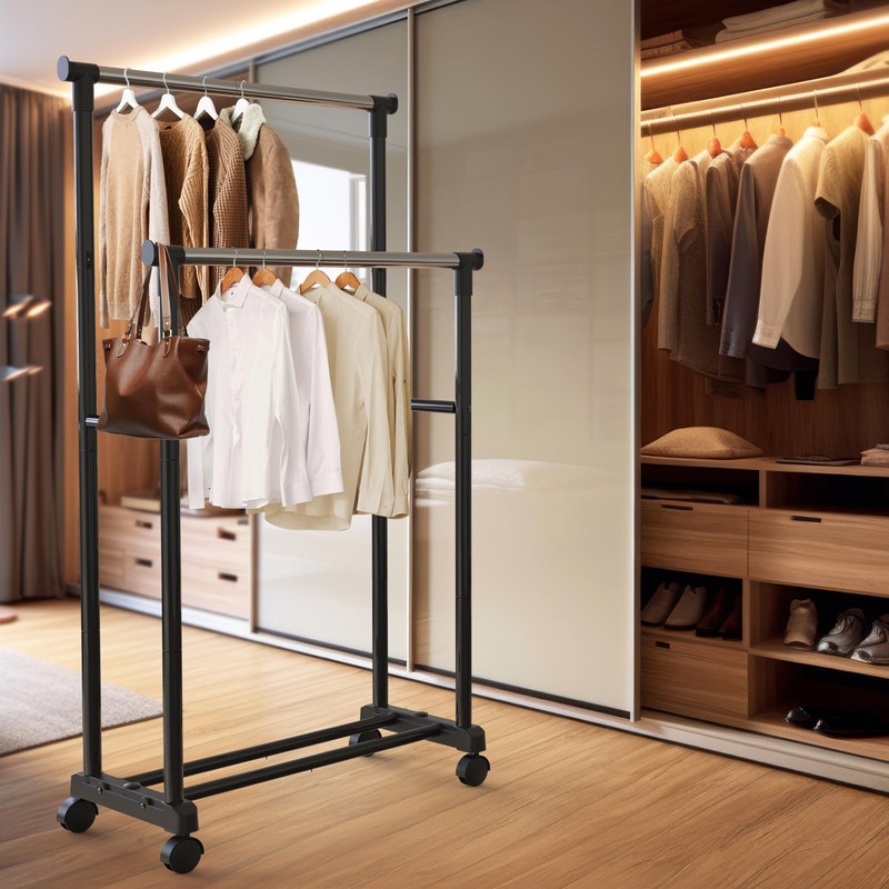 Simple Houseware Double Rod Portable Clothing Hanging Garment Rack