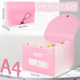 YOPEUC A4 Accordion File Organiser,13 Pockets Expanding File Folder, Pink Monthly Filling Document Organiser, A4 Expanding Files Organisers for Home, Office, School, 33 x 23.8cm