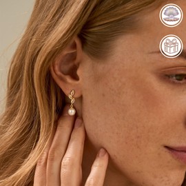 Gemsun 14K Gold Freshwater Pearl Drop Earrings with Diamond, Bridal Earrings, Wedding Earrings, Pearl Jewellery, Bridesmaid Gift, Birthday Gift for Her