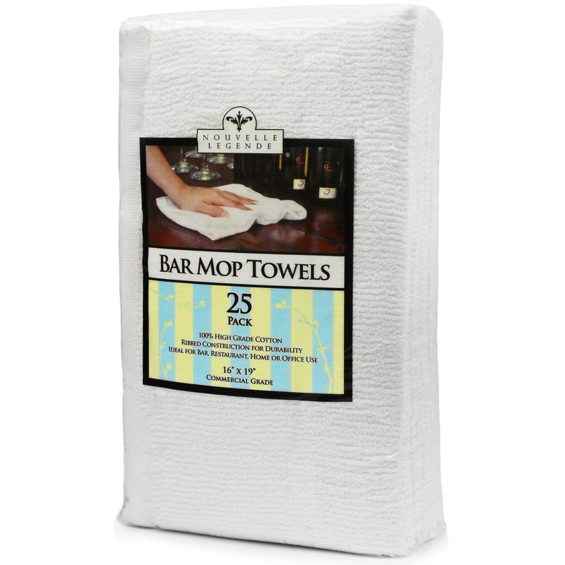Nouvelle Legende 100% Cotton Ribbed Bar Mop Towels, Absorbent, Durable,