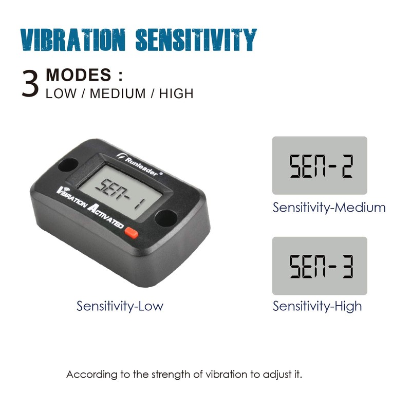 Runleader Digital Wireless Hour Counter, Vibration Activated, Maintenance Reminder, Resettable