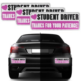 3PCS Magnetic Student Driver Sticker, Student Driver Sticker Magnet for Car, Thanks for Your Patience, Safety Warning Reflective Bumper Stickers, Pink Car Accessories for Women Drivers