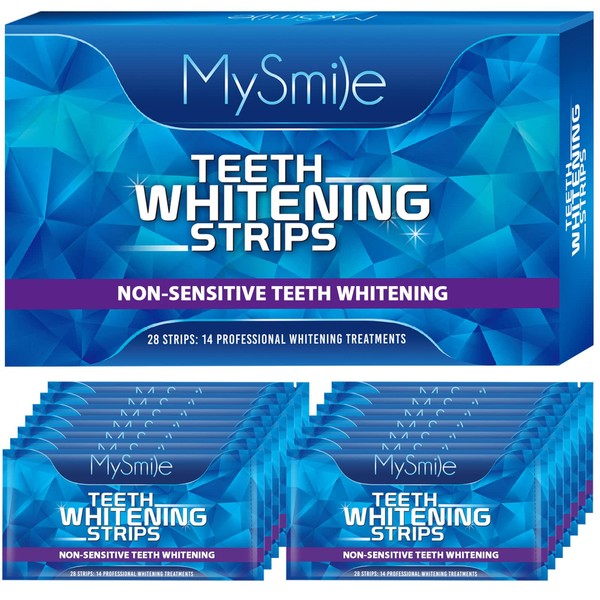 MySmile Teeth Whitening Strips 14 Treatments, Enamel Safe Teeth Whitener, 28 Non-Sensitive Whitening Strips for Tooth Whitening, White Strips for Teeth Whitening, Tooth Stain Removal, 10 Shades Whiter