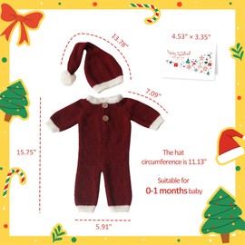Xanewza 2 Pieces Newborn Photography Prop Romper with Hat Red Xmas Set Baby Photo Outfits Handmade Crochet Knitted Red Christmas Costume for Baby Boy Girl