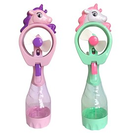 Pack of 2X Unicorn Water Mist Spray Bottle Fan Portable Handheld Mister - Battery Operated (Purple &Green)