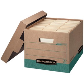 Bankers Box R-KIVE Heavy-Duty Storage Boxes, FastFold, Lift-Off Lid, 100% Recycled,Letter/Legal, Case of 12 (12775)