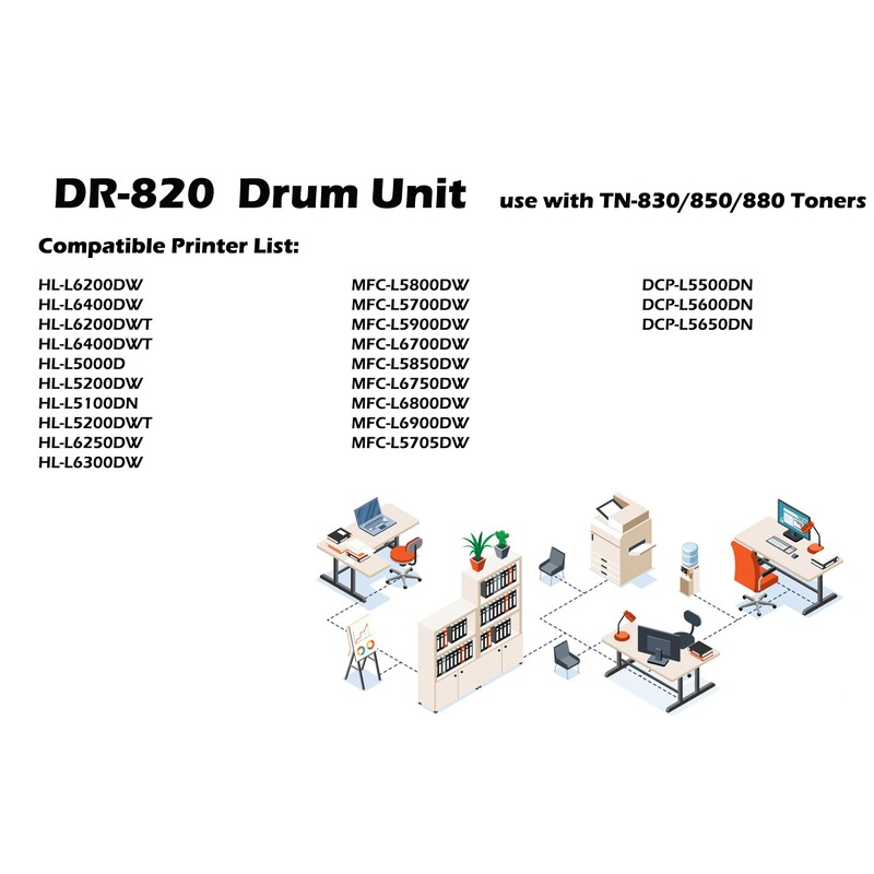 Compatible Replacement for DR-820 Drum Unit Use with TN-850 TN-880