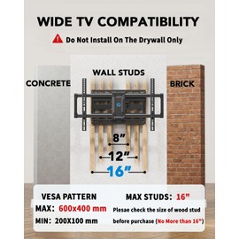 Pipishell Pipishell Full Motion TV Wall Mount for 42-85 inch Flat Screen LED TV up to 132lbs Swivel Dual Articulating Arms Tilt TV Mount, Tool-Free Tilt TV Bracket Max VESA 600x400mm, Fits 8” 12” 16" Wood Studs