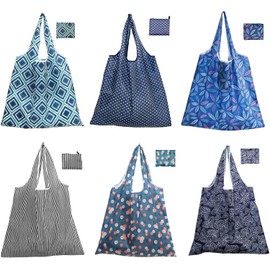 6 PiezasBolsas Plegables Reutilizables, Bolsas de Comestibles, Bolsa De Compra Ecológico, Alta Capacidad, Bolsas de Supermercado para Frutas,Verduras y Despensa Paquete de Compra