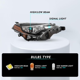 TUSDAR Headlights Assembly for 2017 2018 2019 Toyota Corolla CE/L/LE/LE-ECO OE Projector Headlamp Replacement Passenger and Driver Side