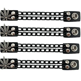 Funk Plus Motorcycle Vest Extenders Double Black Chain Regular Snap MC Jacket Made in USA (8", Ganja Leaf)