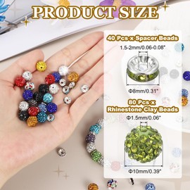 sourcing map 120Pcs Rhinestone Beads, 10mm Clay Bead and 8mm Crystal Spacer, Sparkling Loose Spacers for Jewelry Making, Christmas Bracelet Necklace Earring DIY (Olive Green)