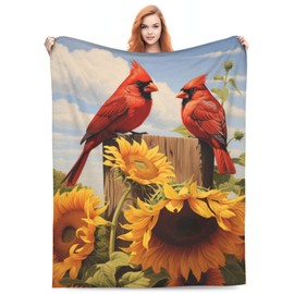 amepay Red Cardinal Sunflower Blanket Gifts for Women Floral Birds Flannel Throw Blankets Soft Comfy Lightweight for Home Decor Couch Bed Sofa 60x50 Inches