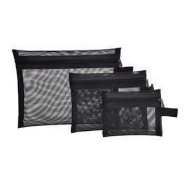 HOYOFO Mesh Case, Cosmetic Pouch, Storage, Small Items, Multi-functional, Set of 3, black (2)