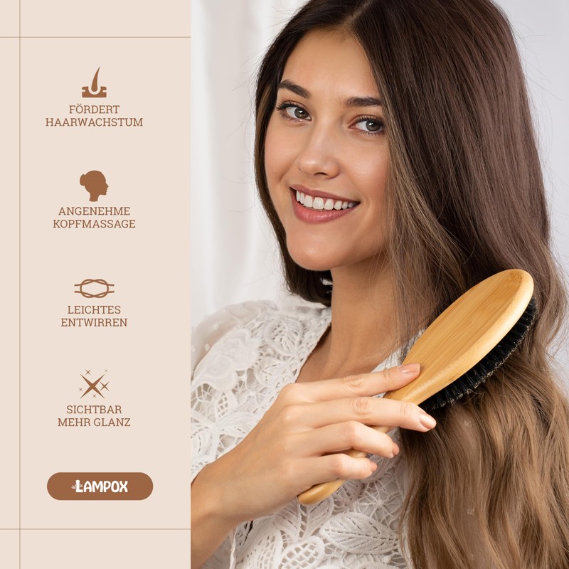 lampox Hair Brush, Boar Bristle Brush for Women, Men, Children,