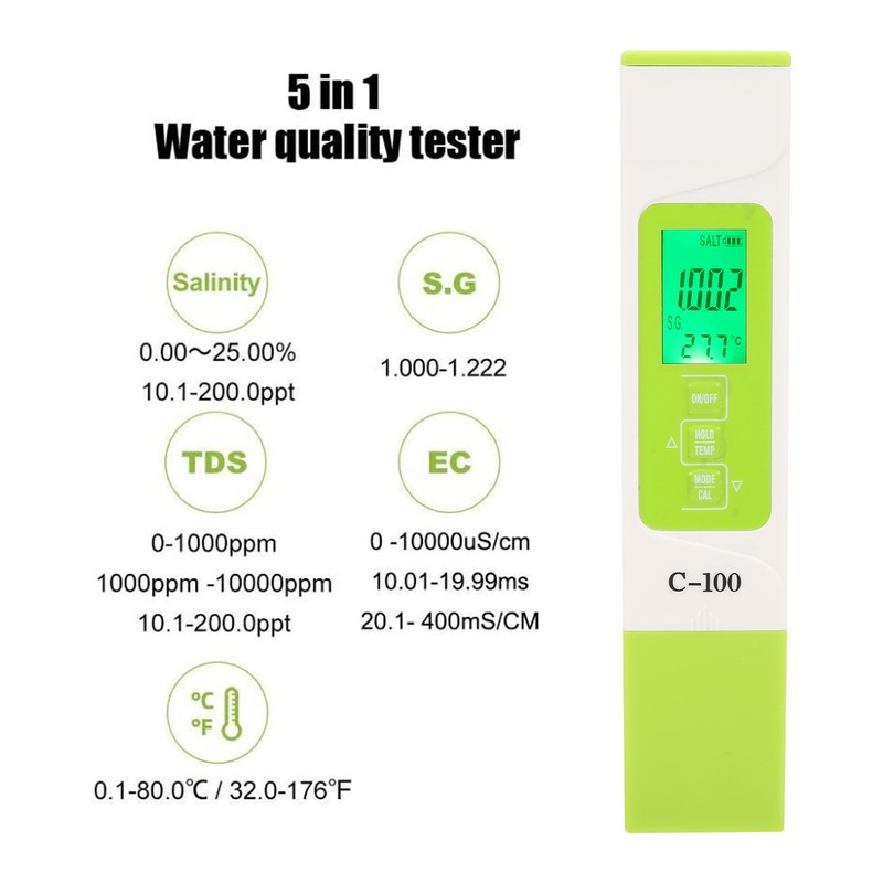 C‑100 Multifunctional Water Quality Test Pen 5 In 1 High