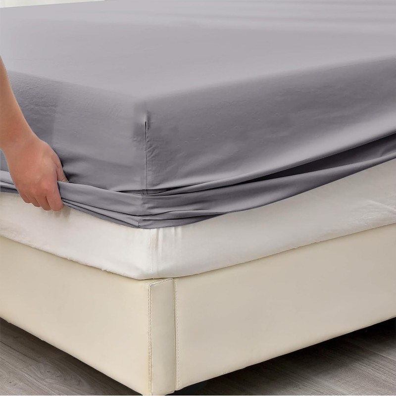 AL NOOR HOME Premium Grey Fitted Sheet - 100% Pure