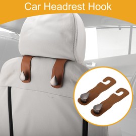 Partuto 2 Pcs Universal Car Seat Headrest Hook for Most Car, SUV, Truck Car Seat Back Organizer Hooks Sturdy Faux Leather Metal Brown 6.61"x1.81"