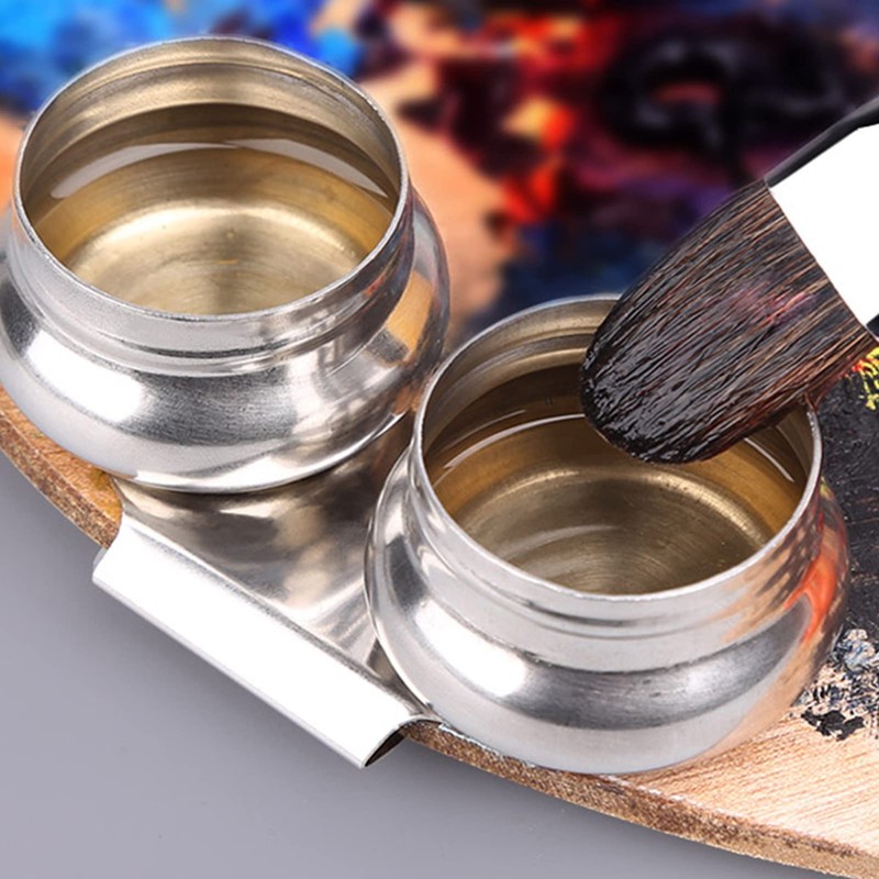 Haosie Double Dipper Palette Cup, Oil Painting Supplies, Stainless Steel