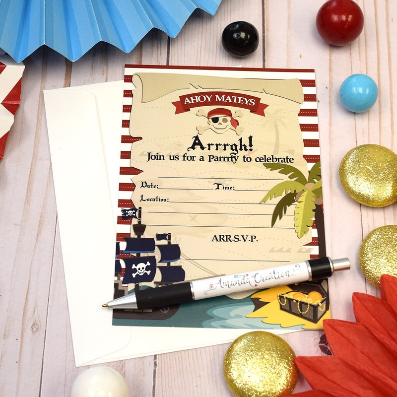Amanda Creation Pirate Treasure Map Birthday Party Fill in Invitations