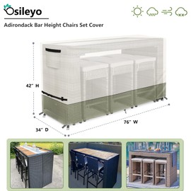 7 Piece Bar Height Patio Dining Set Covers,100% Waterproof Outdoor 76 Inch Rectangular High Wicker Bar Table and Chairs Sets Cover, Bar Table Set Covers for Patio Furniture Set, Beige