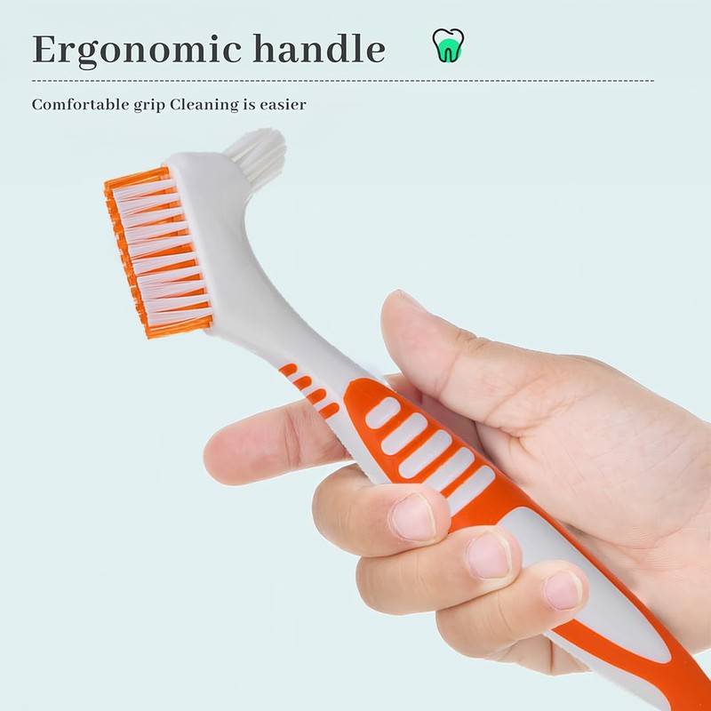 AFCJLTO Pack of 4 Portable Denture Cleaning Brushes with Moderate