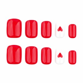 BABALAL Press on Nails Short Square Fake Nails Red White Glue on Nails Heart Acrylic Nails 24pcs Valentine day False Nails Glossy Squoval Manicure Stick on Nails Cute Artificial Nails