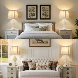 EJIAXIN Lamps for Night Stands Set of 2-23.5" Boho Bedside Lamp with USB A+C and Nightlight - Cream Rustic Carved Resin Farmhouse Table Lamp for Bedrooms, End Tables, Living Room, Bulbs Included