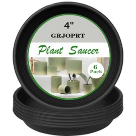 Grjoprt 6 Pack Plant Saucers for Indoors, 4 5 6 7 8 9 10 11 12 13 15 17 19 inch Plant Water Catcher Tray, Heavy Sturdy Plant Drainage Tray for Indoors, Flower Saucers for Nursery Pots (5", Black)